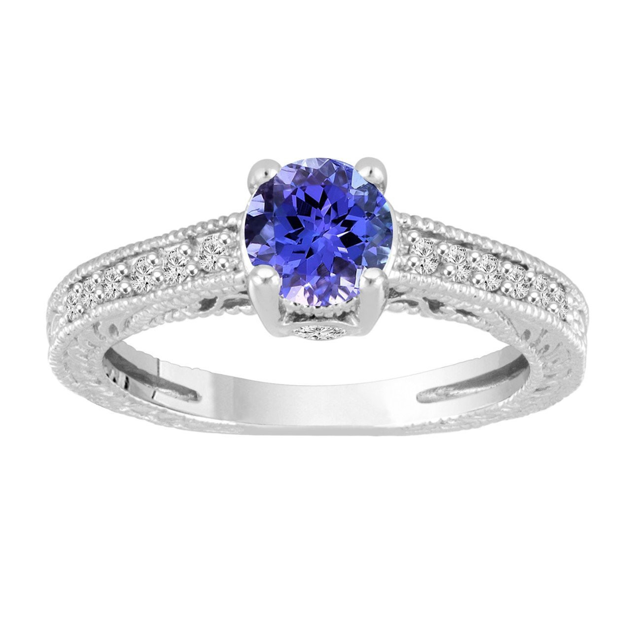 Tanzanite and Diamond Floral Halo Engagement Ring | Eva | Braverman Jewelry
